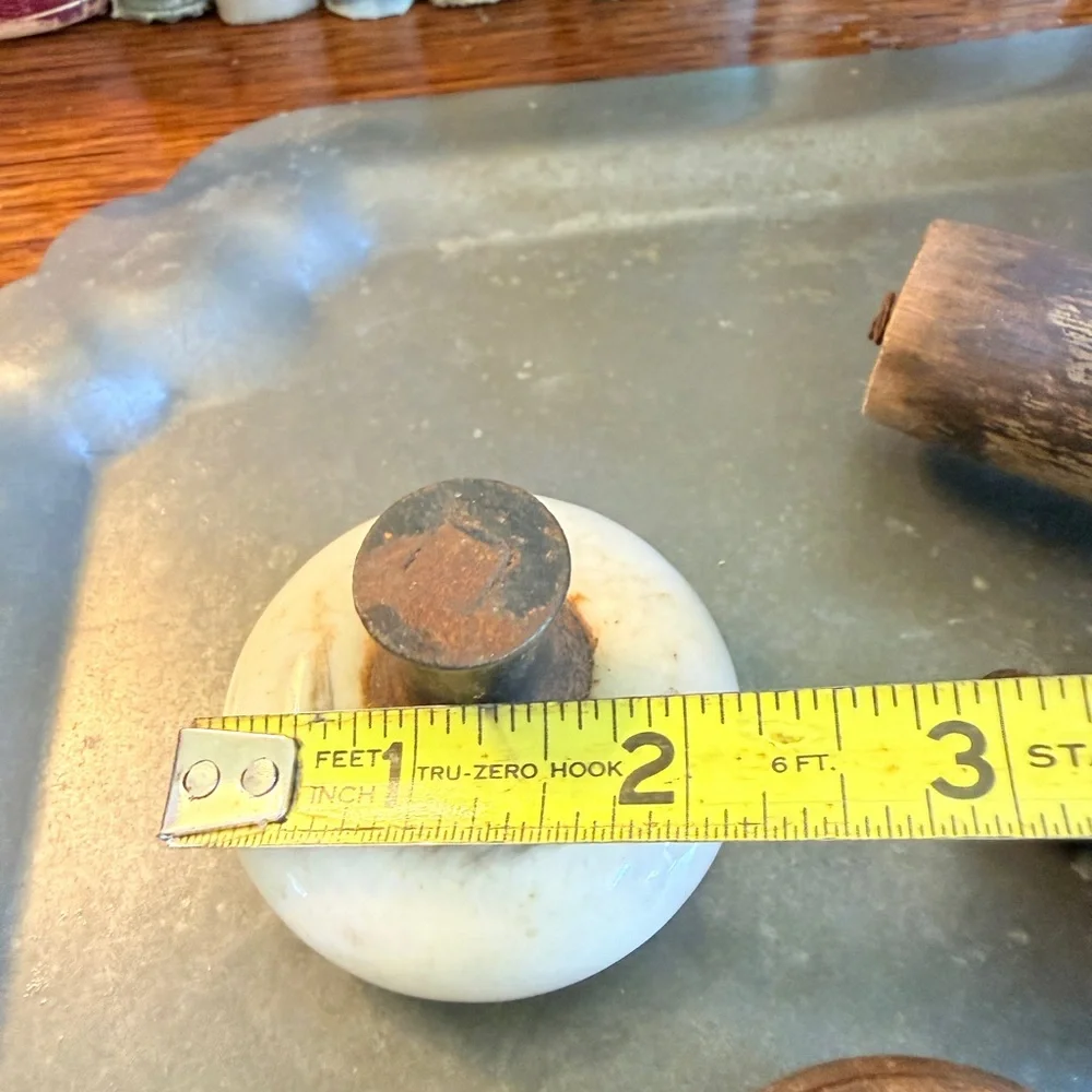 Set of 3 Antique Porcelain and Brass Door Knobs